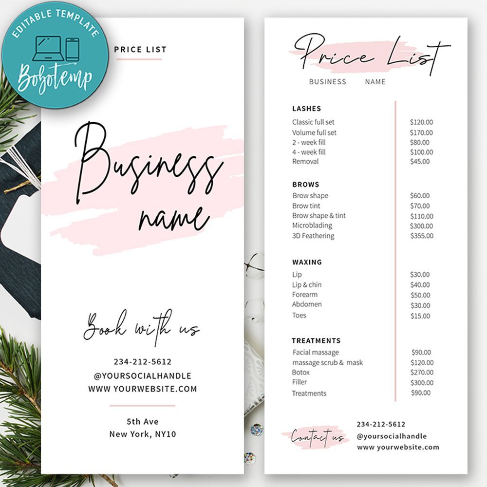 Beauty salon price list template