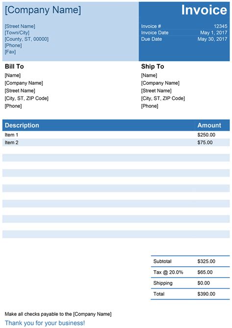 Sample Invoice Template in Word