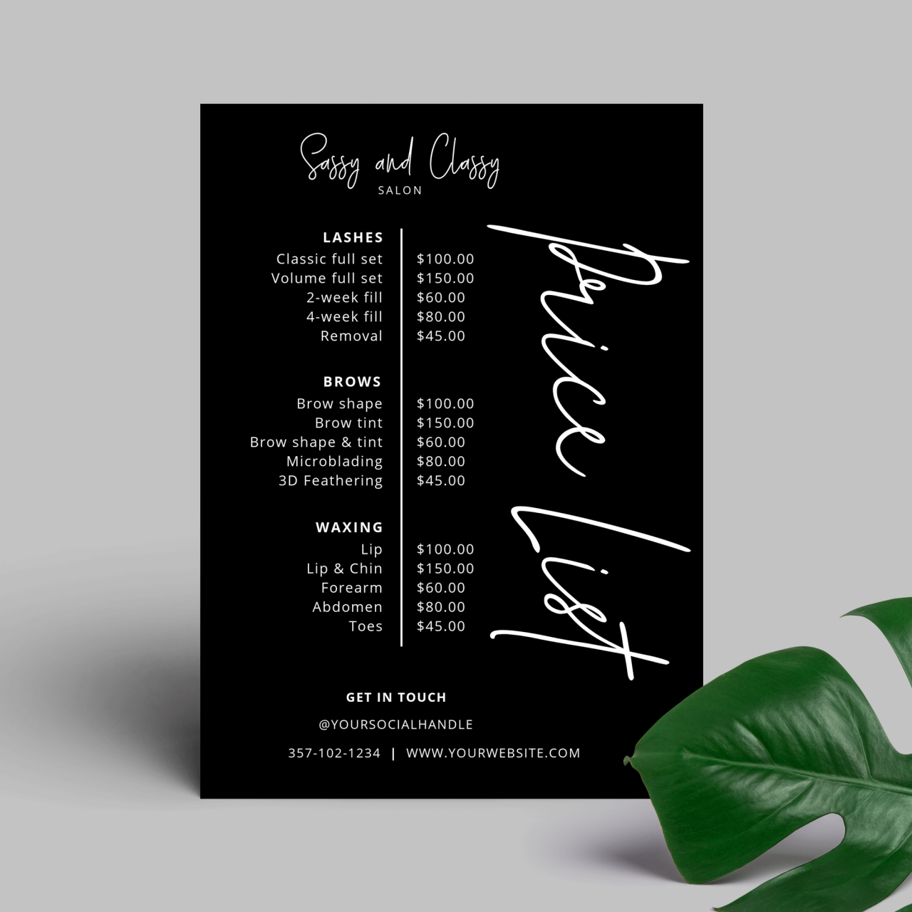 Salon price list template