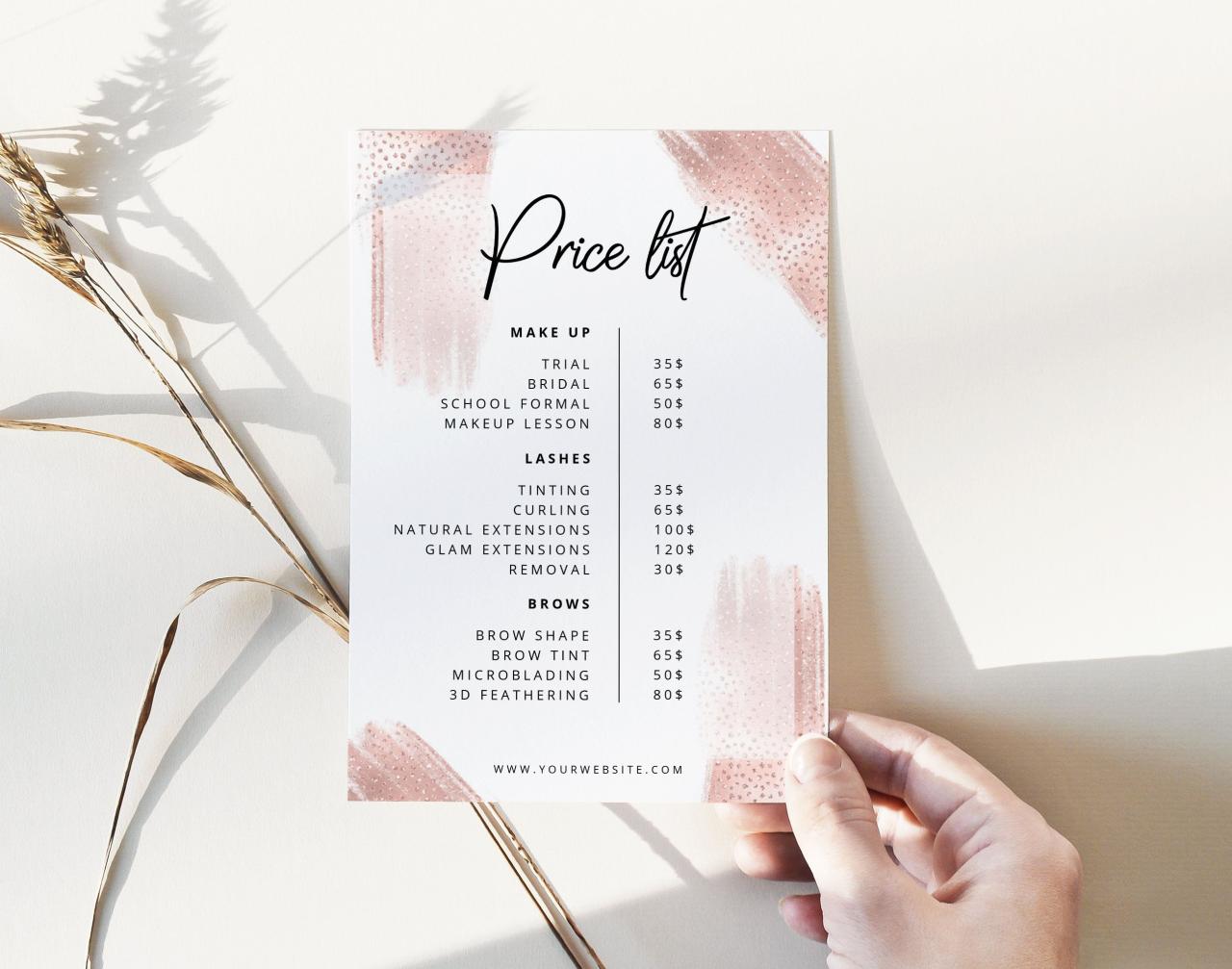 Salon price list template