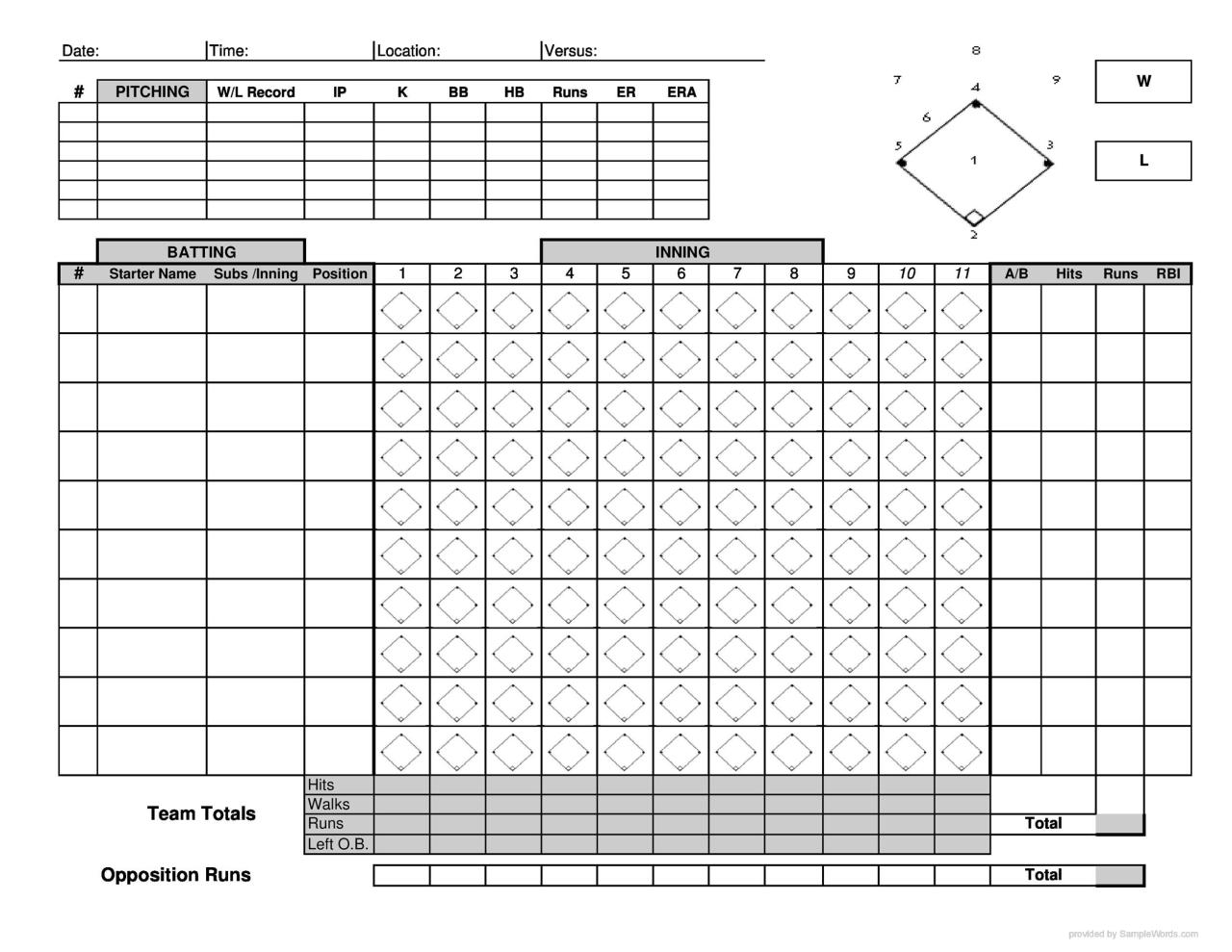 Baseball printable score sheet