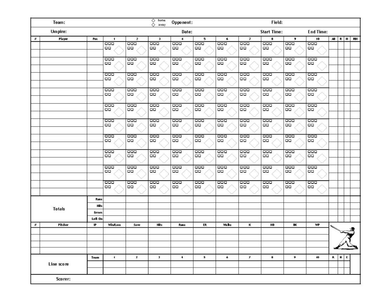 Printable baseball score sheets