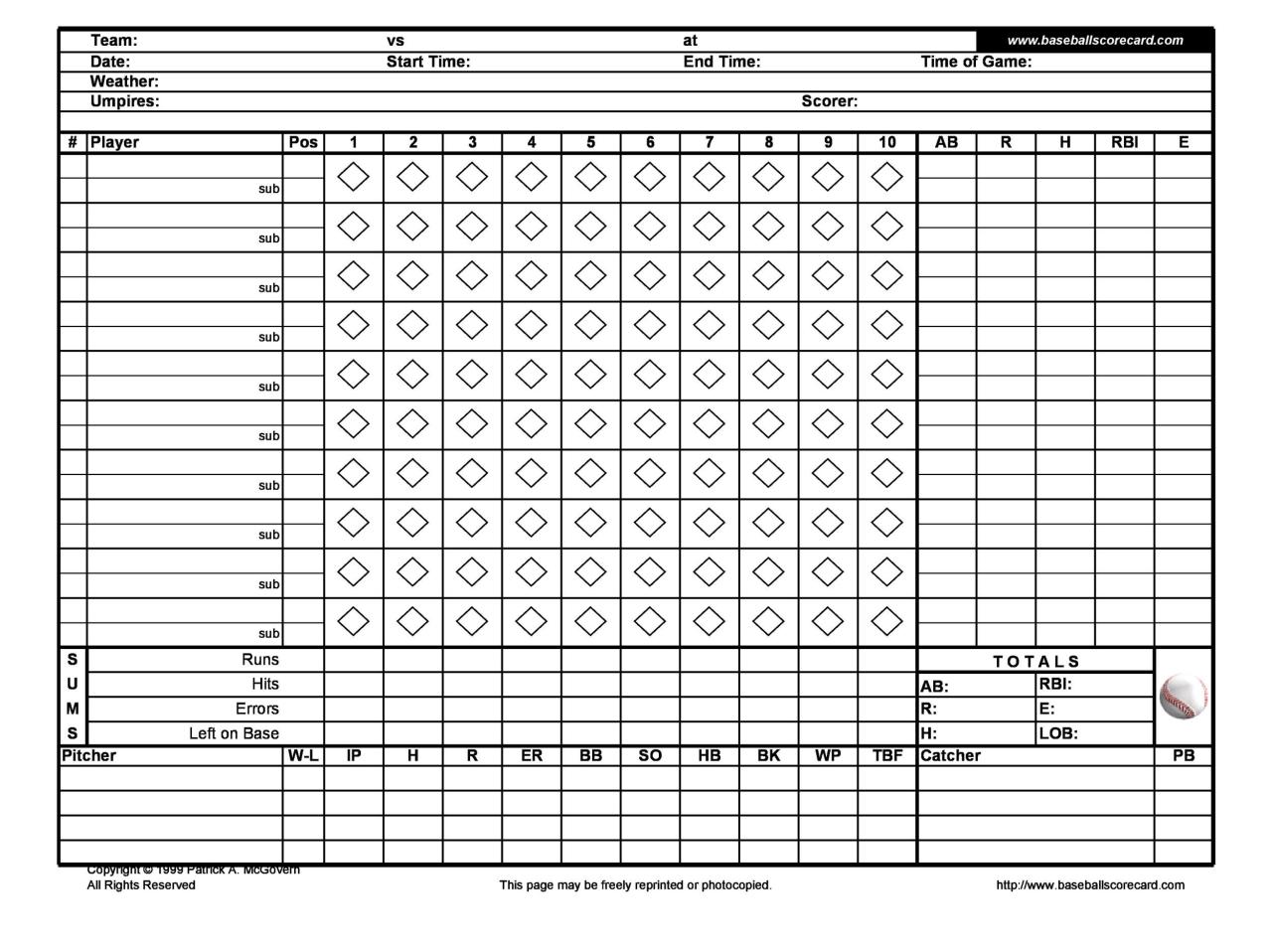 Printable baseball score sheets