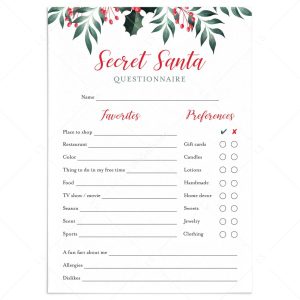 Printable secret santa questions