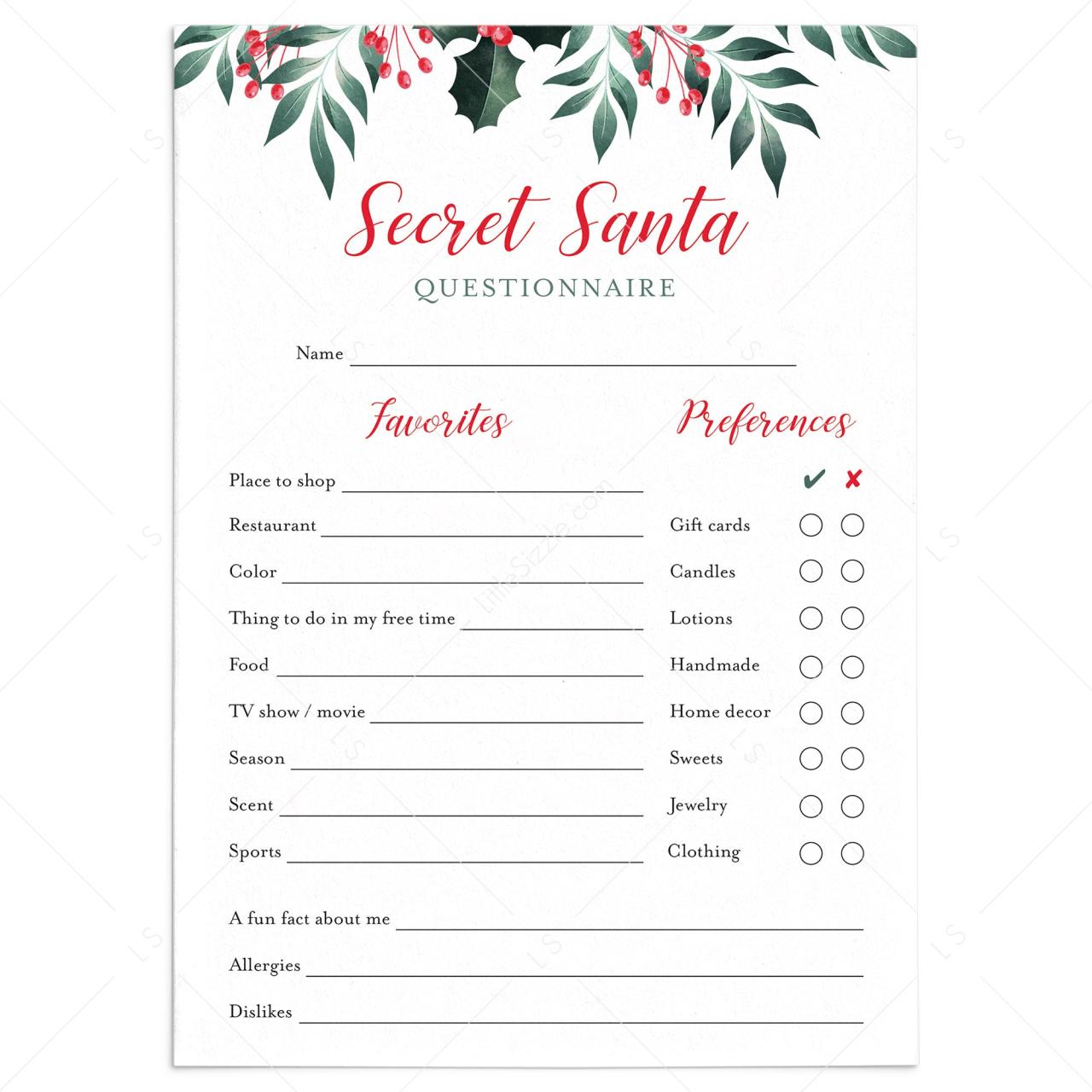 Printable secret santa questions