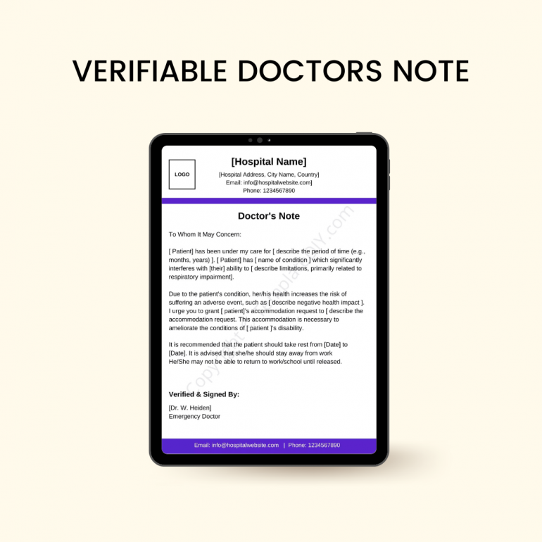 Verifiable fake doctors note