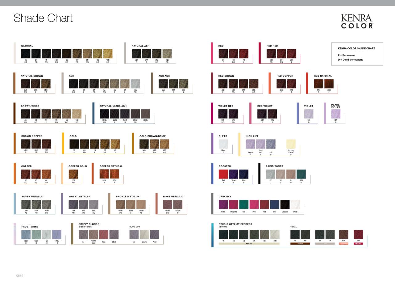 Kenra demi permanent color chart