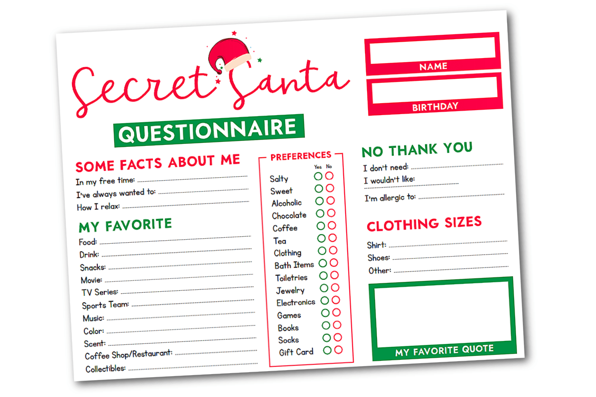 Secret santa form free printable