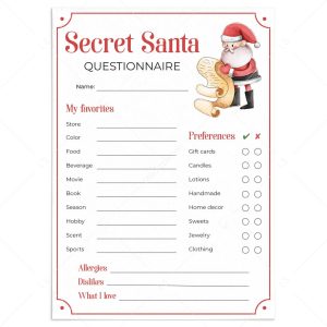 Secret santa questionnaire printable