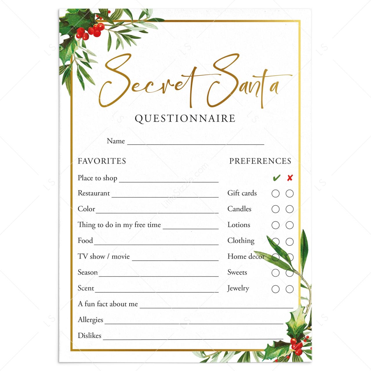 Printable secret santa questions