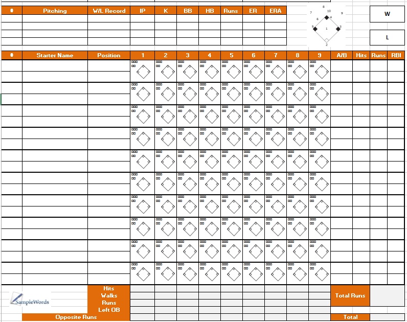 Printable softball score sheet