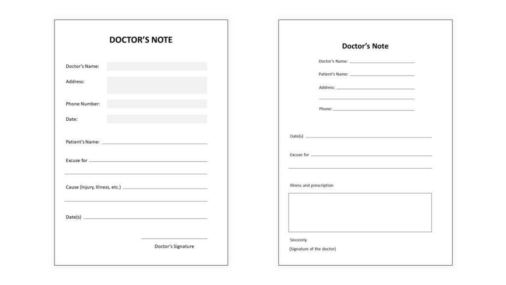 Fake doctors note template