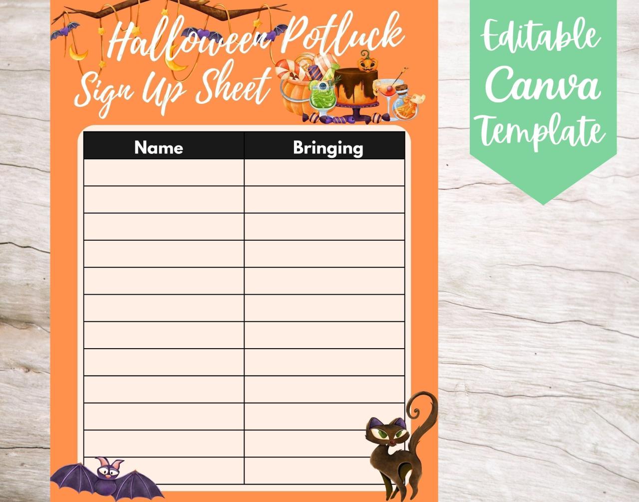 Halloween potluck sign up sheet