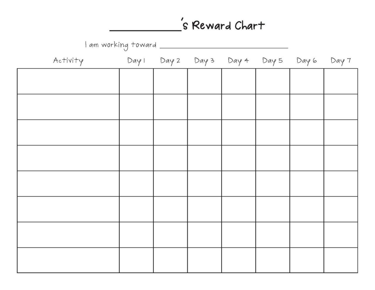 Reward chart charts printable kids pdf word