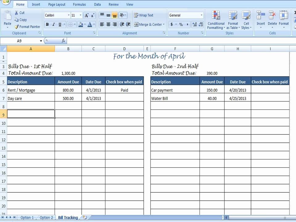 Simple bill template excel