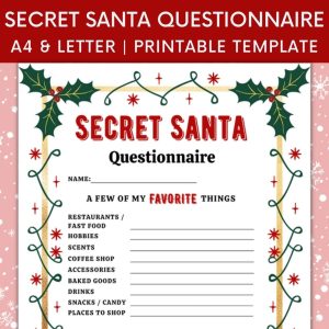 Secret santa printable questionnaire