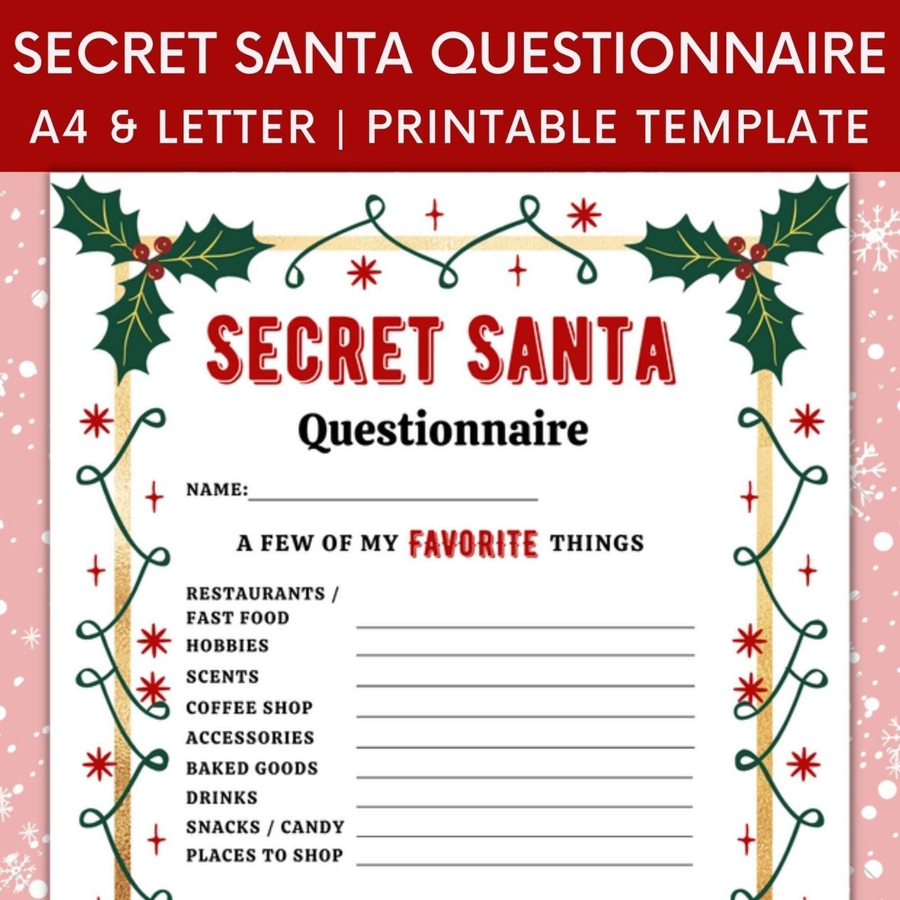 Secret santa printable questionnaire