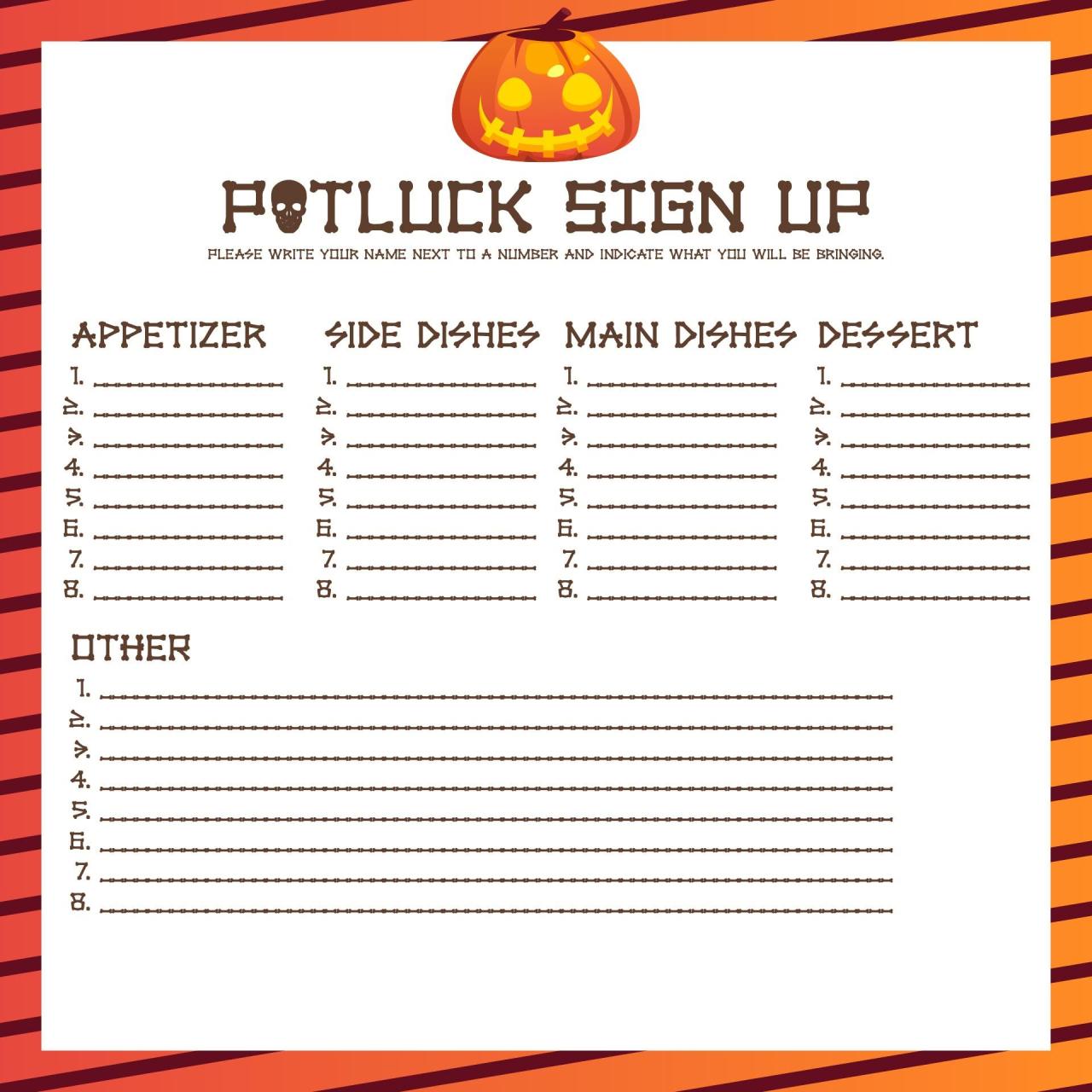 Halloween potluck sign up sheet