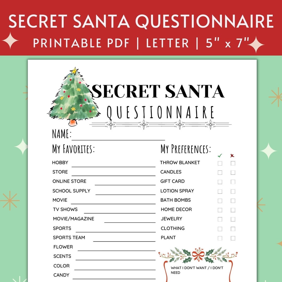 Secret santa questionnaire printable