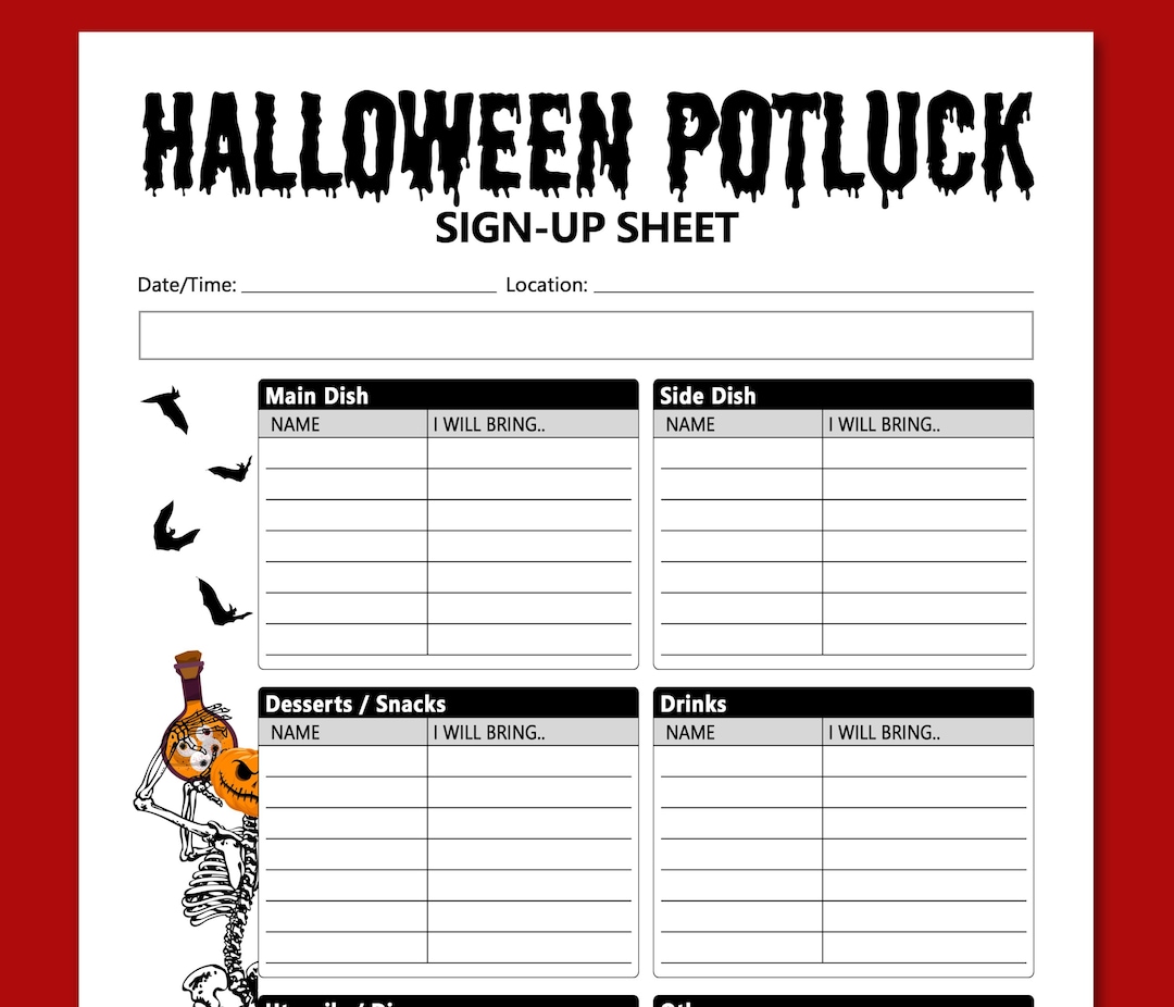 Halloween sign potluck sheet printable pdf office 5x11