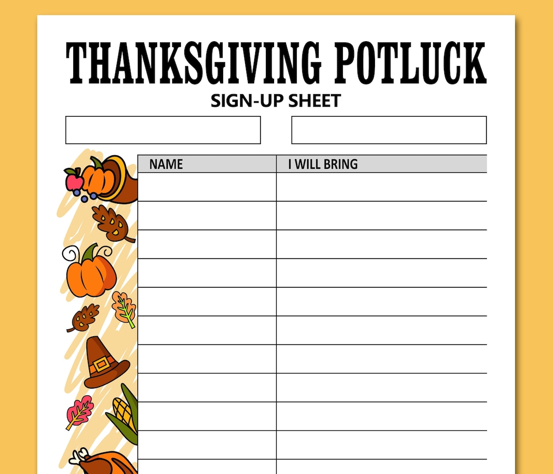 Thanksgiving potluck sign up sheet