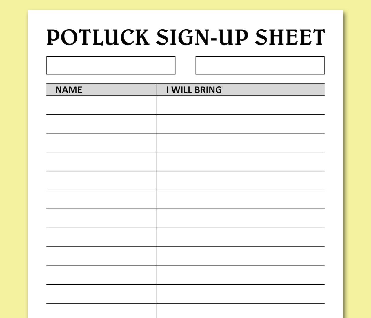 Christmas potluck sign up sheet