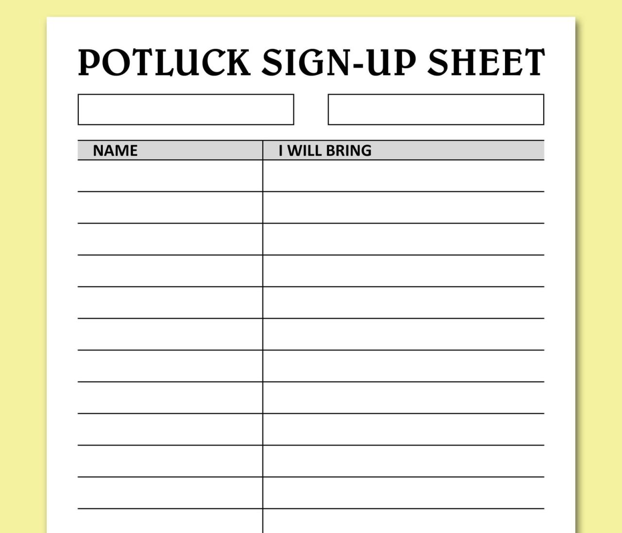 Christmas potluck sign up sheet