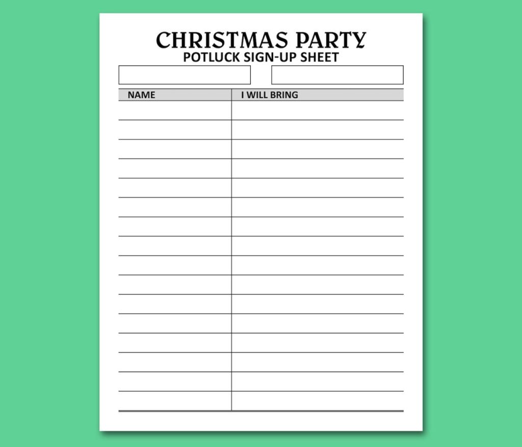 Christmas potluck sign up sheet