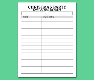 Christmas potluck sign up sheet