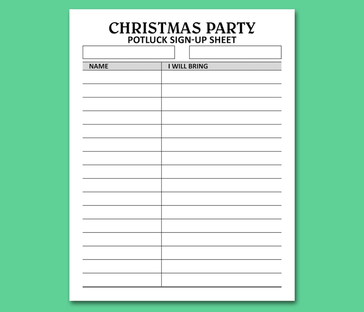 Christmas potluck sign up sheet