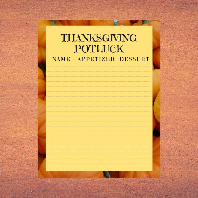 Thanksgiving potluck sign up sheet