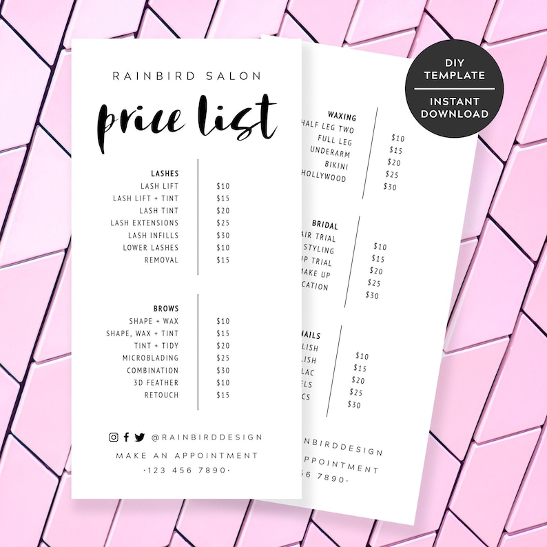 Beauty salon price list template