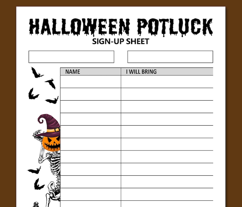 Halloween potluck sign up sheet