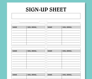 Potluck sign up sheet printable