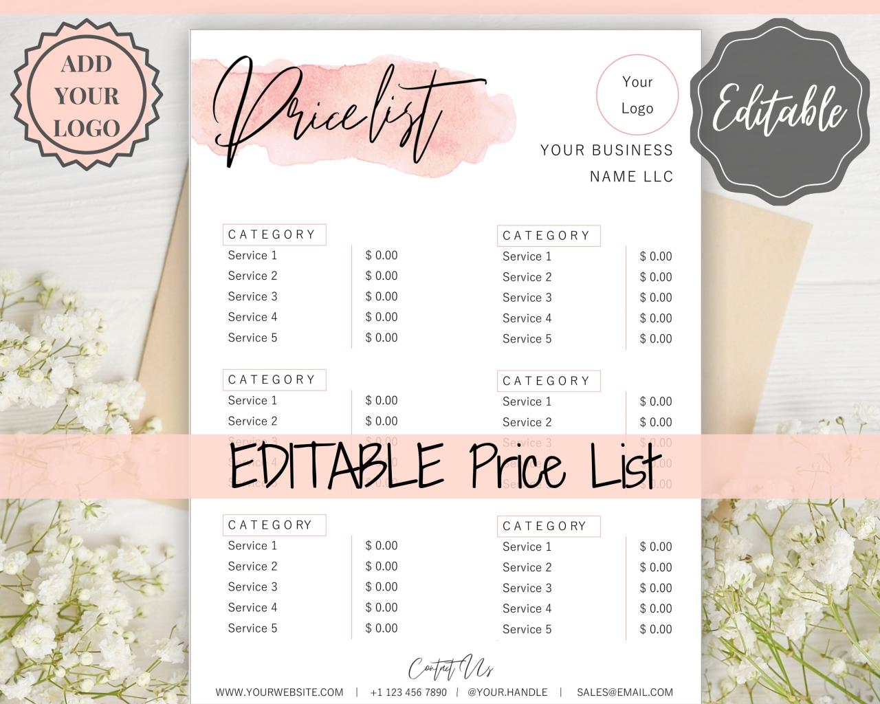 Beauty salon price list template