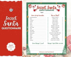 Secret santa questionnaire free printable