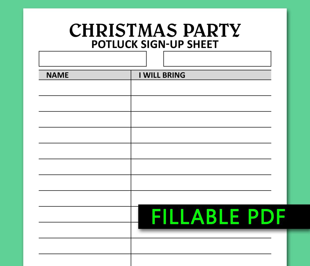 Christmas potluck sign up sheet