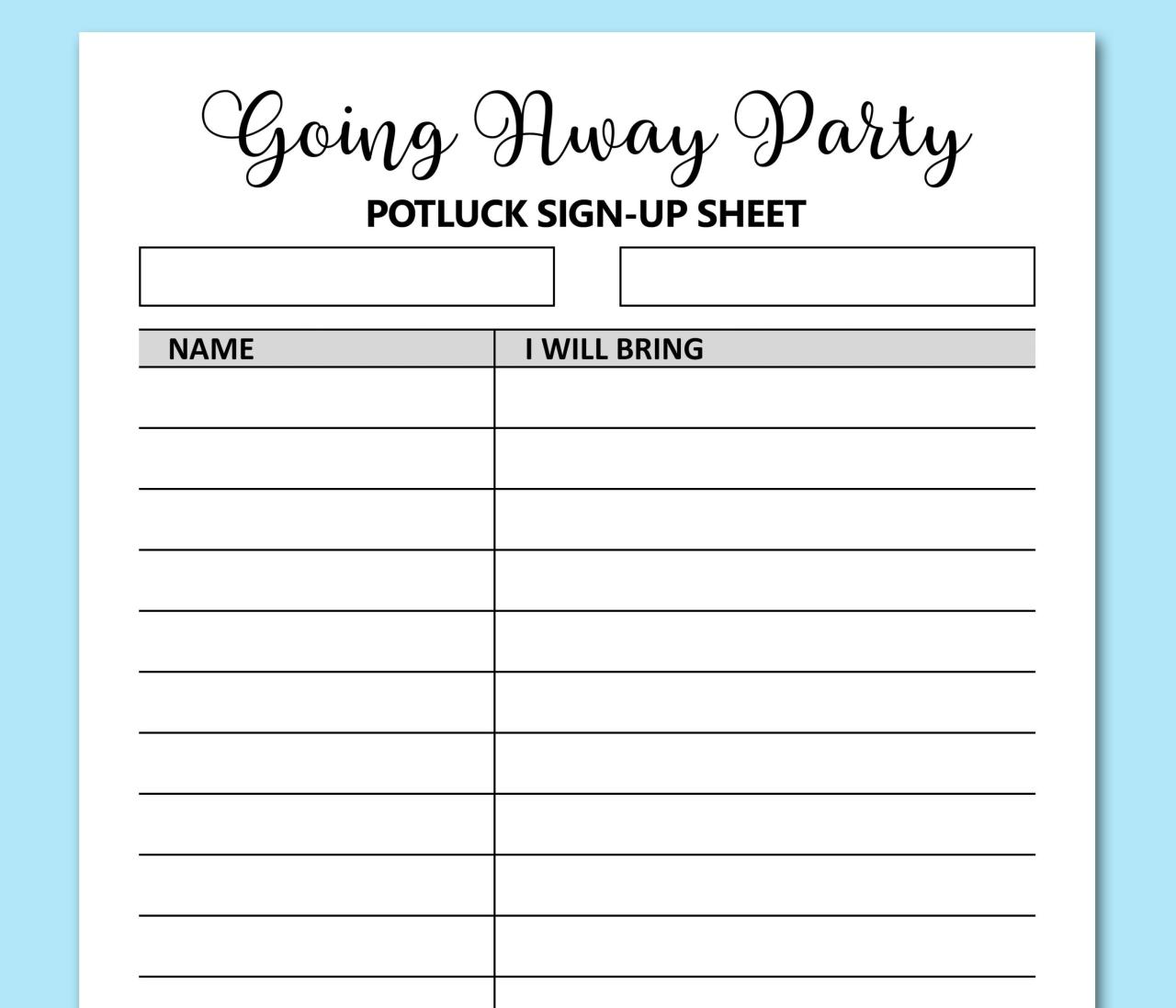 Potluck sign up sheet printable