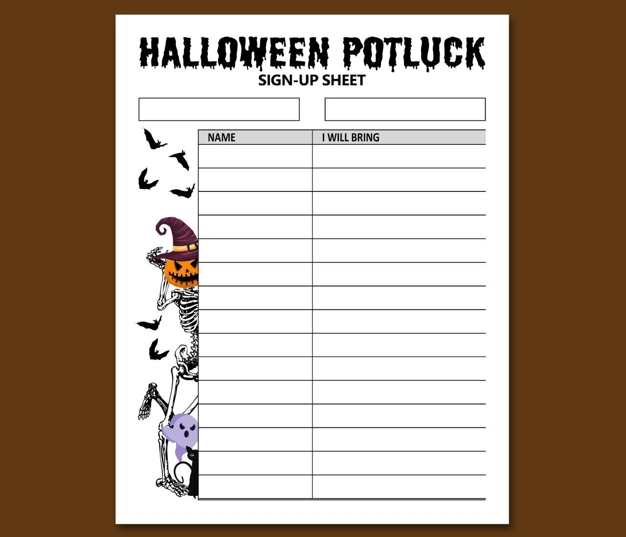 Halloween potluck sign up sheet