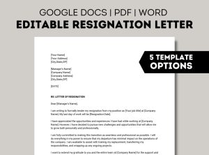 Resignation letter template google docs