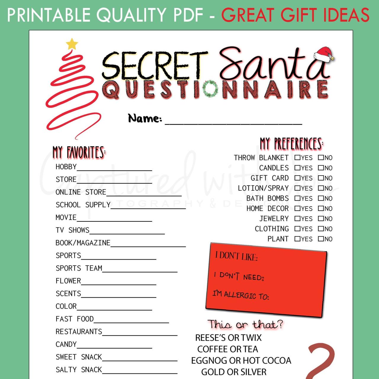 Secret santa questions printable