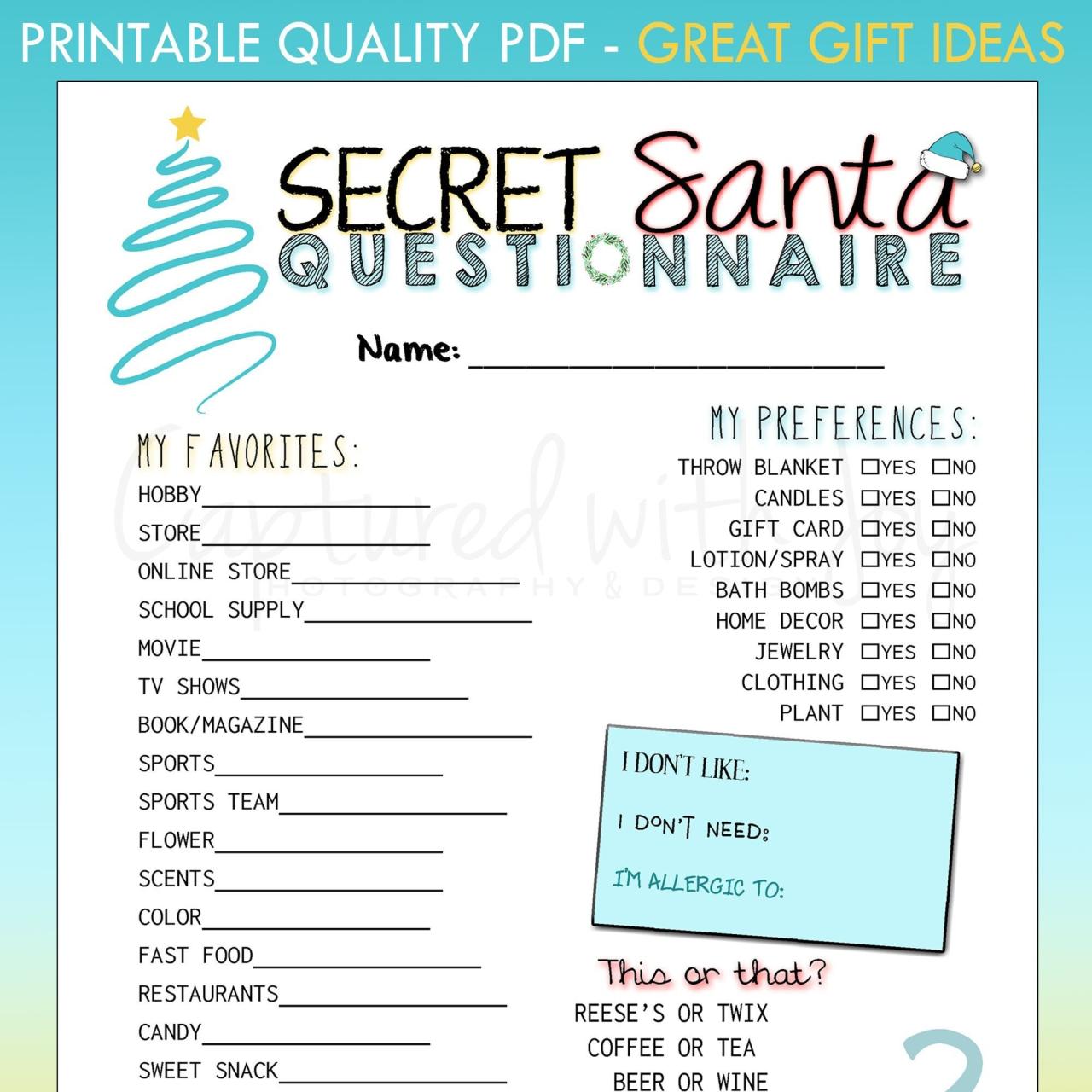 Secret santa questionnaire for adults