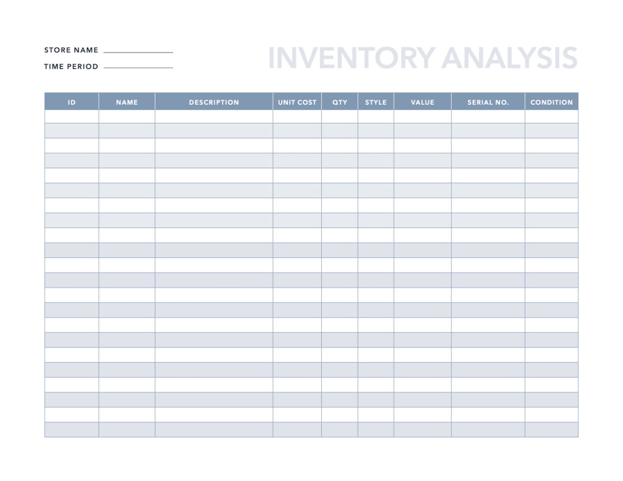 Free excel bankruptcy inventory template