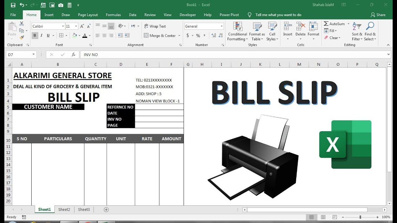 Cash bill format in Excel