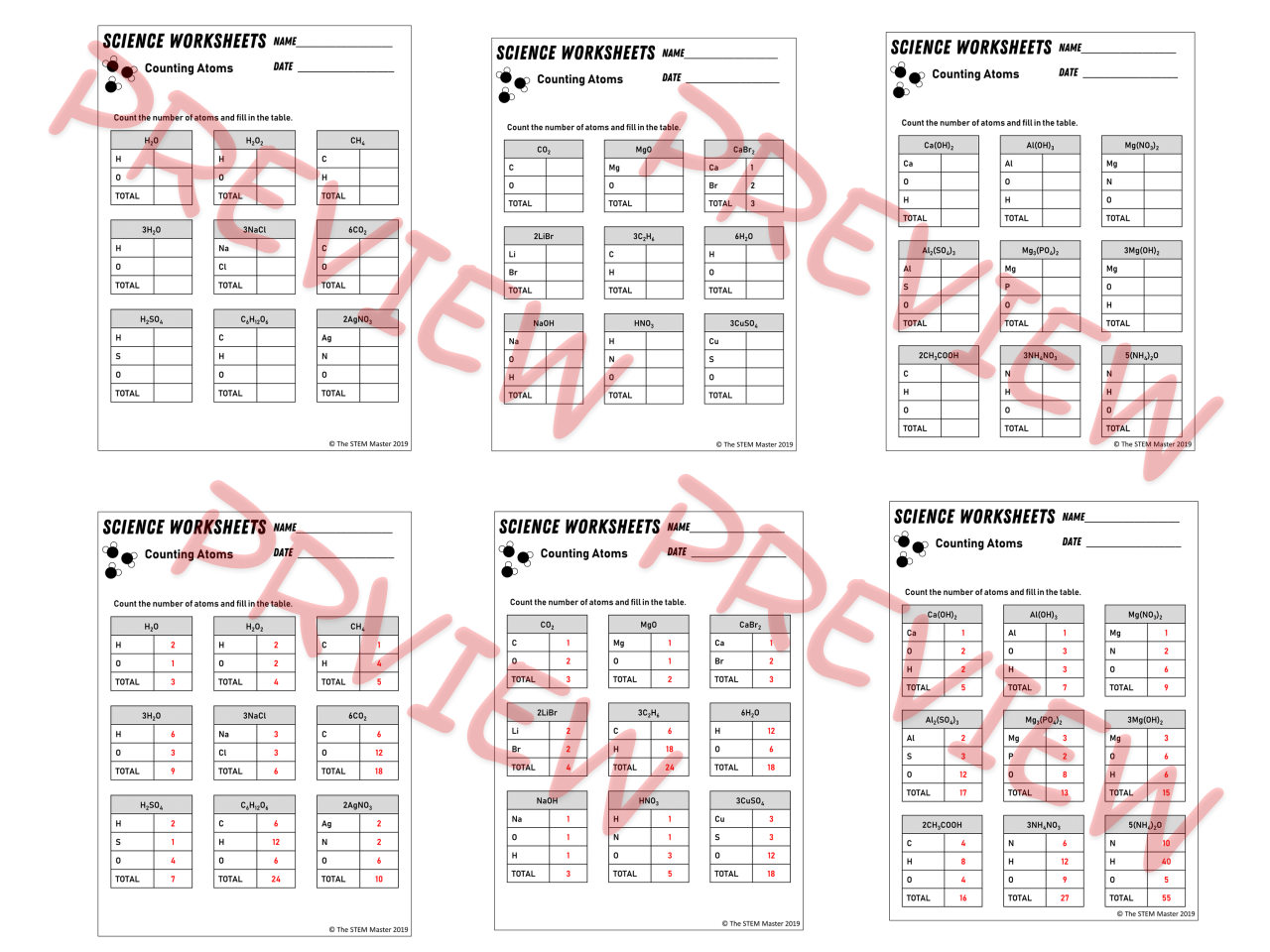 Counting atoms worksheet answer key