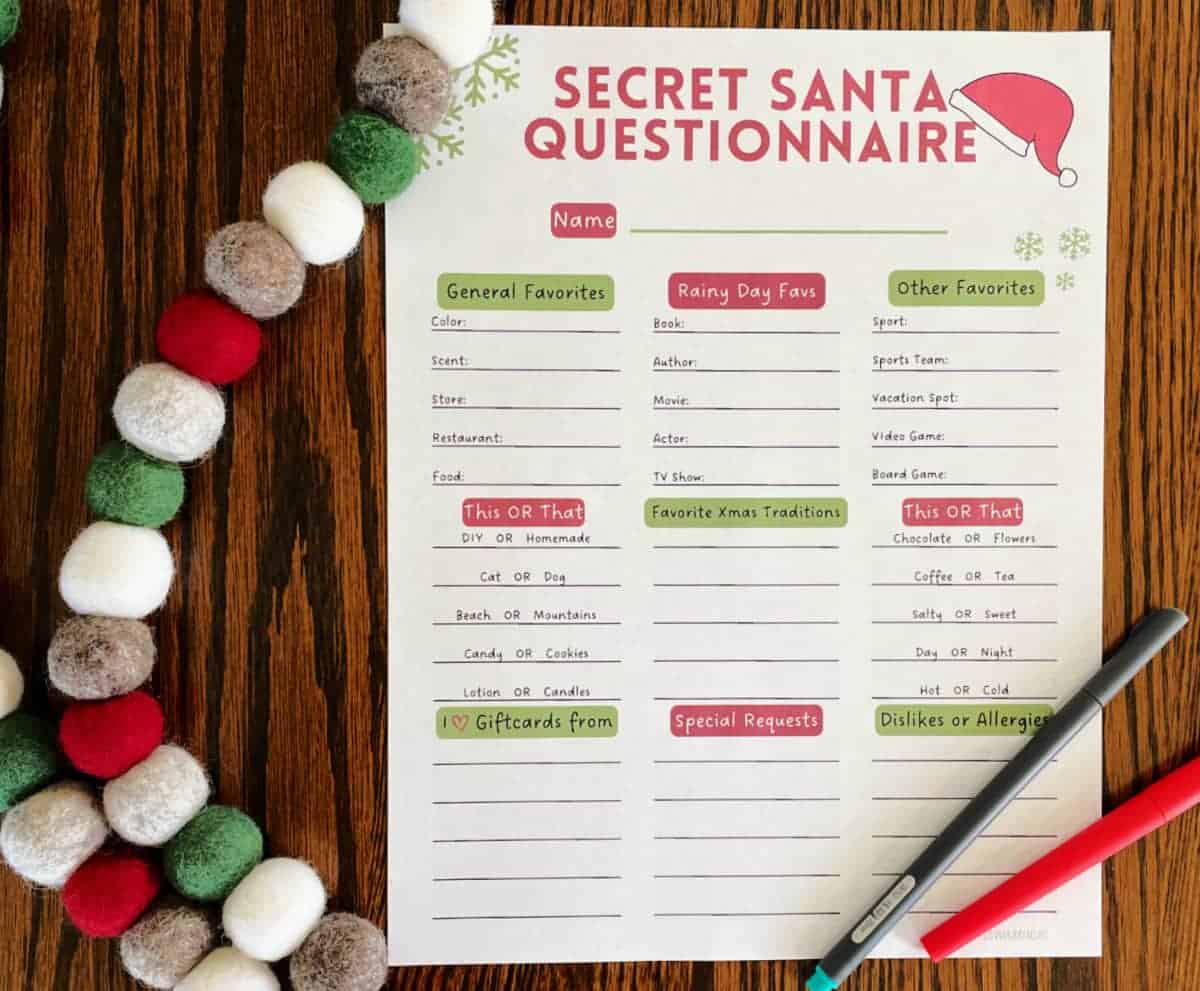 Printable secret santa template