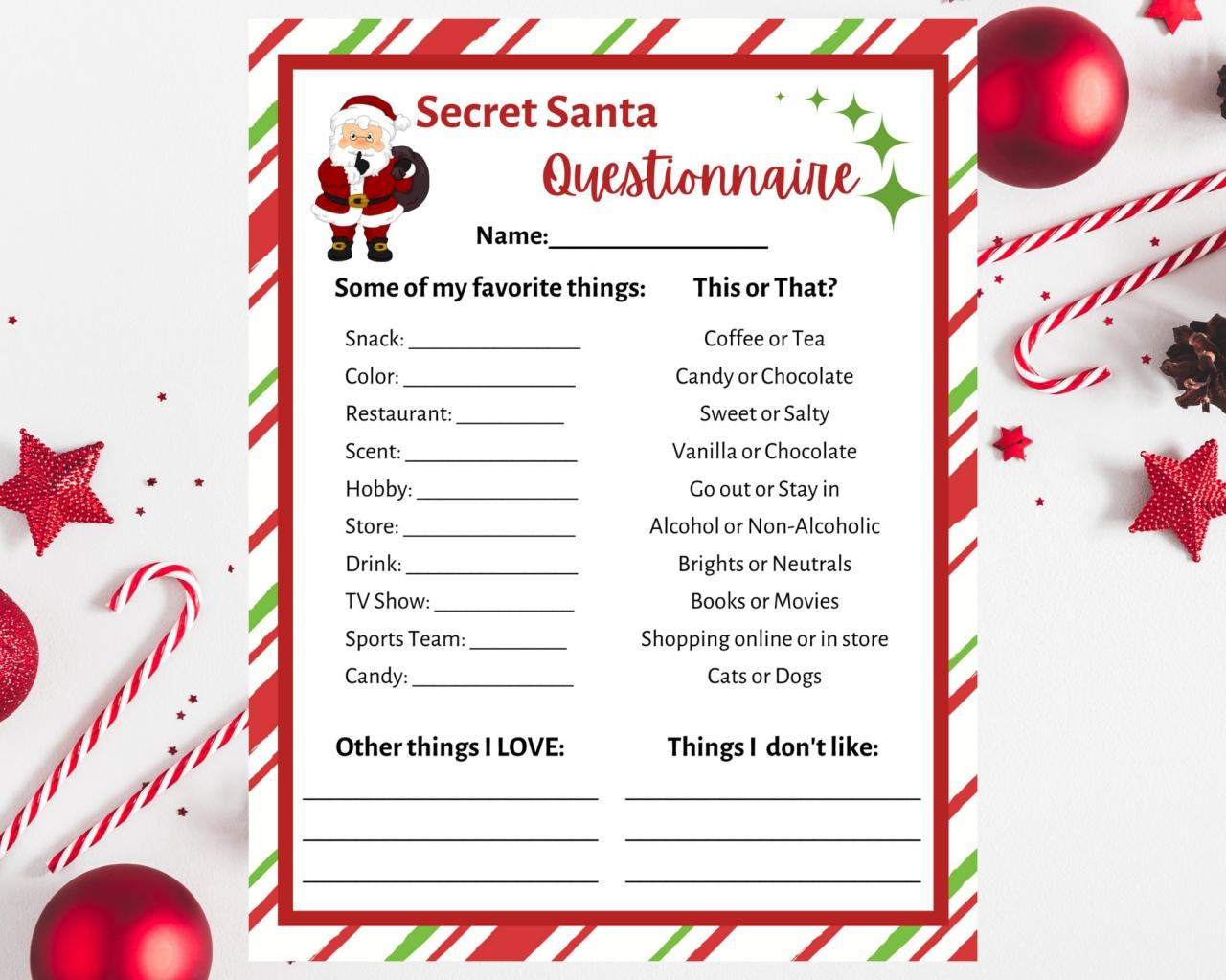 Secret santa form free printable