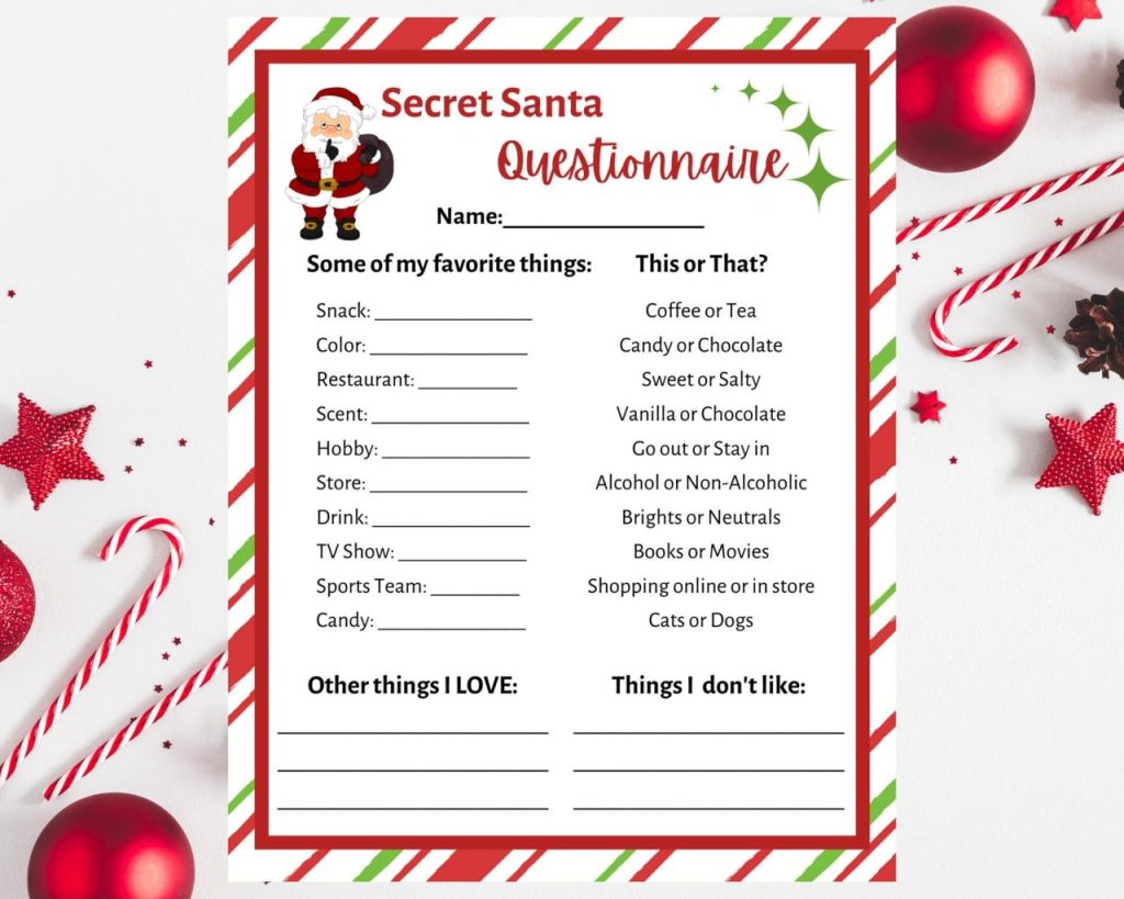 Secret santa questions printable