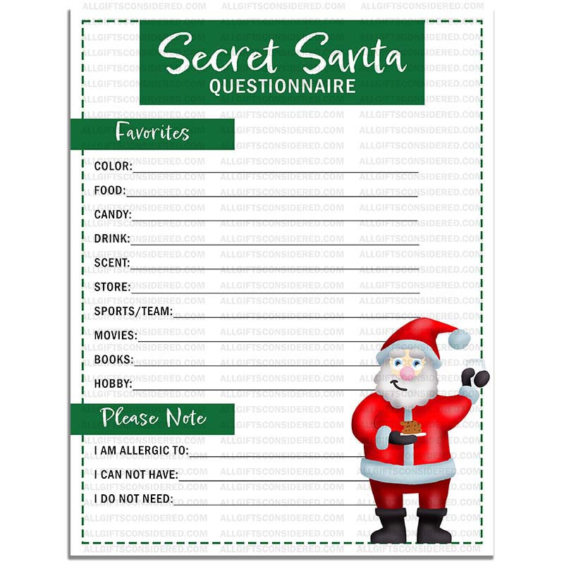 Secret santa questions printable