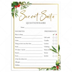 Secret santa questionnaire for adults